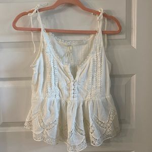 Anthropologie Lace Eyelet White Tank Top Size Medium